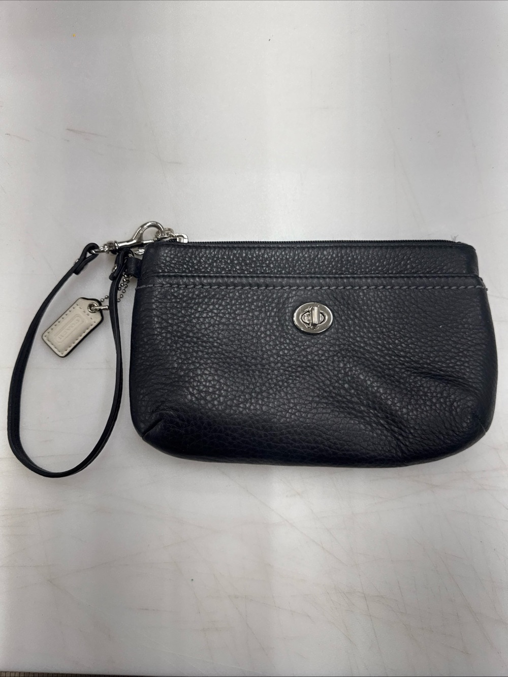 Y2K Coach Park Leather Medium Wristlet Black White Contrast Stitching Silver